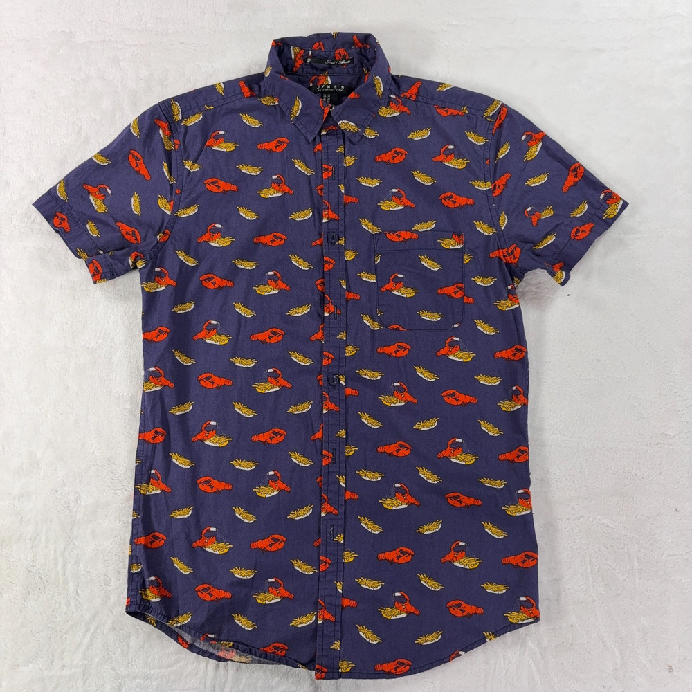 21Men Forever 21 Lobster Fries Print Button Down Shirt Navy XS